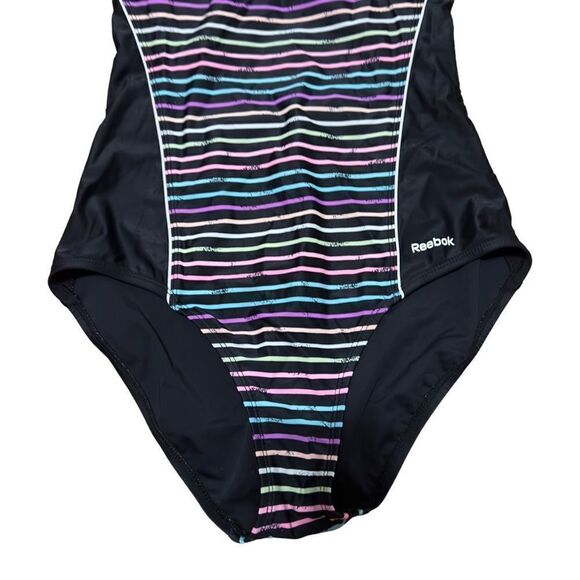 Reebok Swim Colorful Dimension Stripe & Black One-Piece Swimsuit Size 12 - Picture 7 of 13